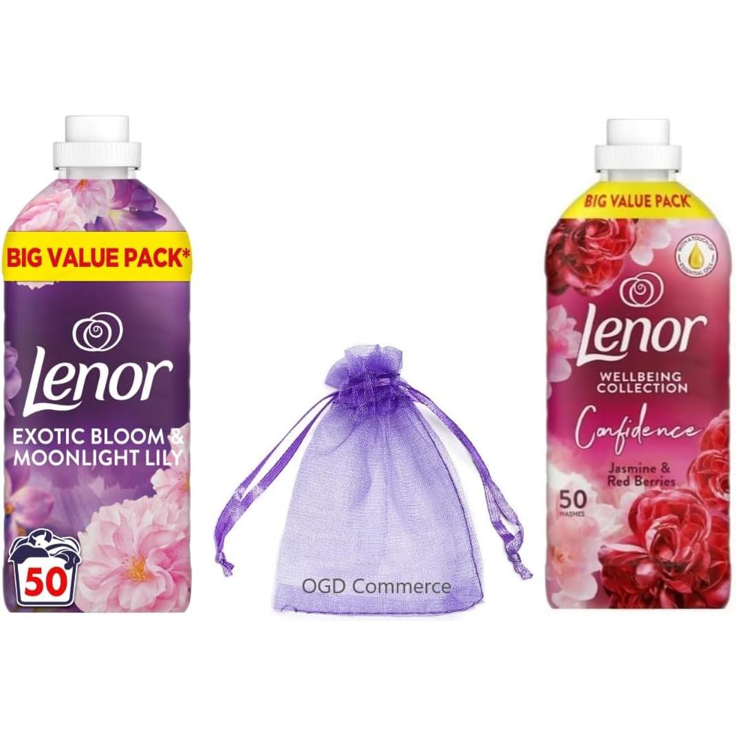 Lenor Fabric Conditioner 50 W,1.65L,Wellbeing Collection, Pack of 2 Mix Scent