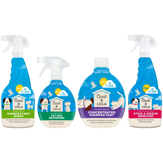 Coco & Lola Bundle Pack: Concentrated Disinfectant & Antibacterial Spray & Bed Refresher Spray & Carpet & Upholstery Stain Remover Spray