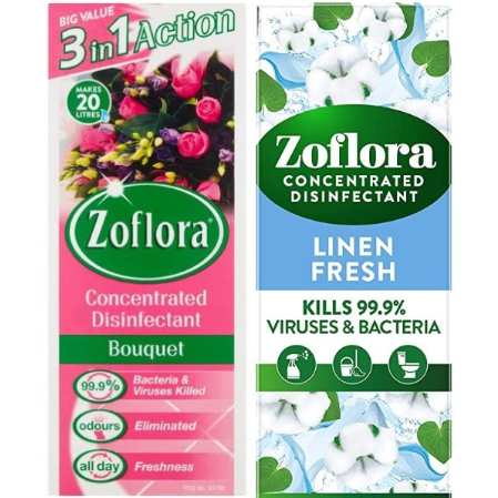 Zoflora Concentrated Multipurpose Disinfectant, Bouquet + Linen Fresh Scent, 500ml, 2 Pack