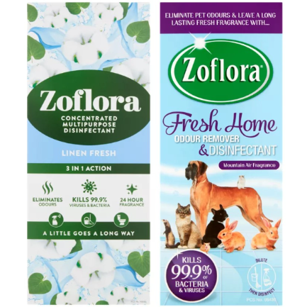 Zoflora Concentrated Multipurpose Disinfectant, Linen Fresh + Mountain Air Scent, 500ml, 2 Pack