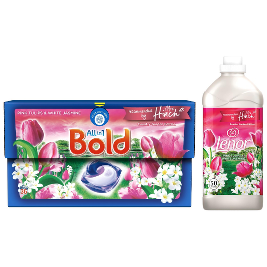 Bold & Lenor Laundry Washing Pack, Pink Tulips & White Jasmine Bundle Scent: Washing Capsules & Fabric Conditioner