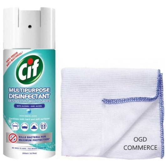 Cif Multipurpose Disinfectant Spray, 200ml, Ocean Breeze Scent & Cleaning Cloth