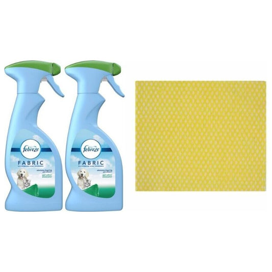 2 x Febreze Pet Fabric Refresher 375ml+Cleaning Cloth