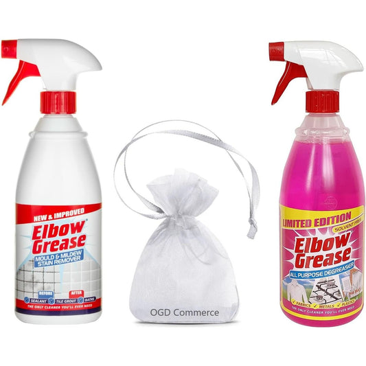 Elbow Grease Mould & Mildew Stain Remover Spray, 700ml + All Purpose Degreaser Spray, 1L, Pink Blush