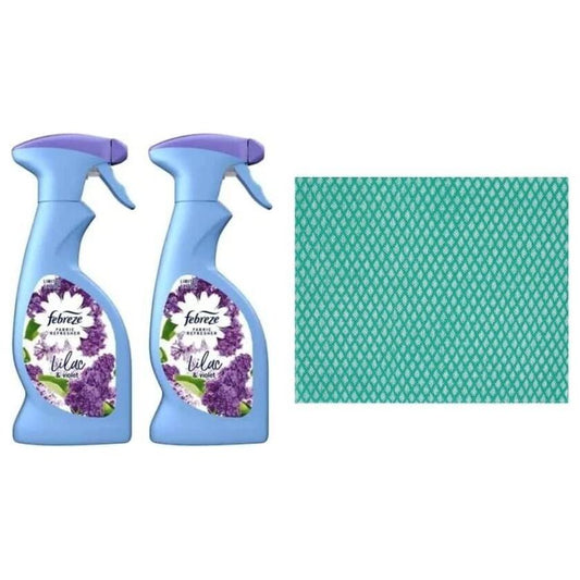 2 x Febreze Fabric Refresher Spray,Lilac & Violet 375 ml.+Cleaning Cloth