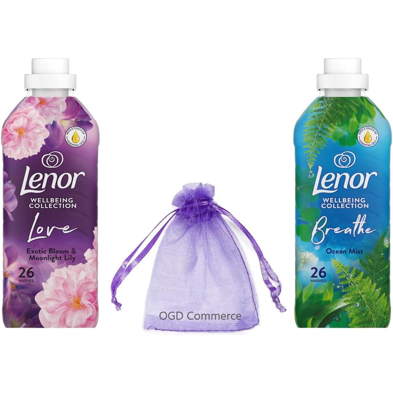 Lenor Fabric Conditioner 26W, 858ml.Wellbeing Collection-Pack of 2 Mix scent