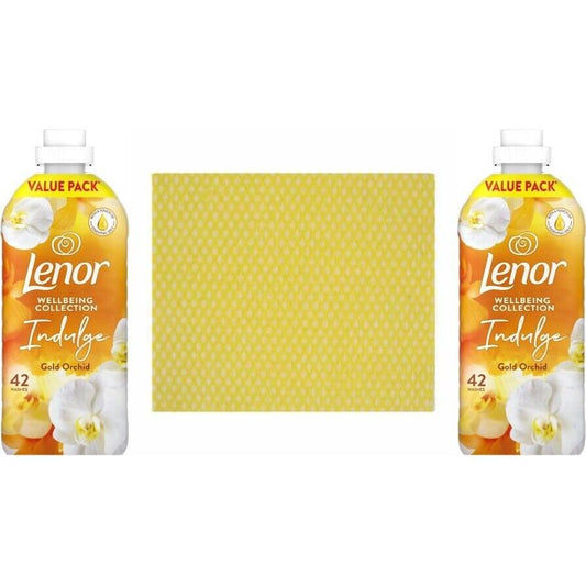 2 x Lenor Conditioner 42W.1.386L.Gold Orchid+Cleaning Cloth