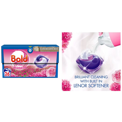 Bold & Lenor Laundry Washing Pack, Pink Blossom Bundle Scent : Washing Capsules & Outdoorable Fabric Conditioner & Scent Booster Beads