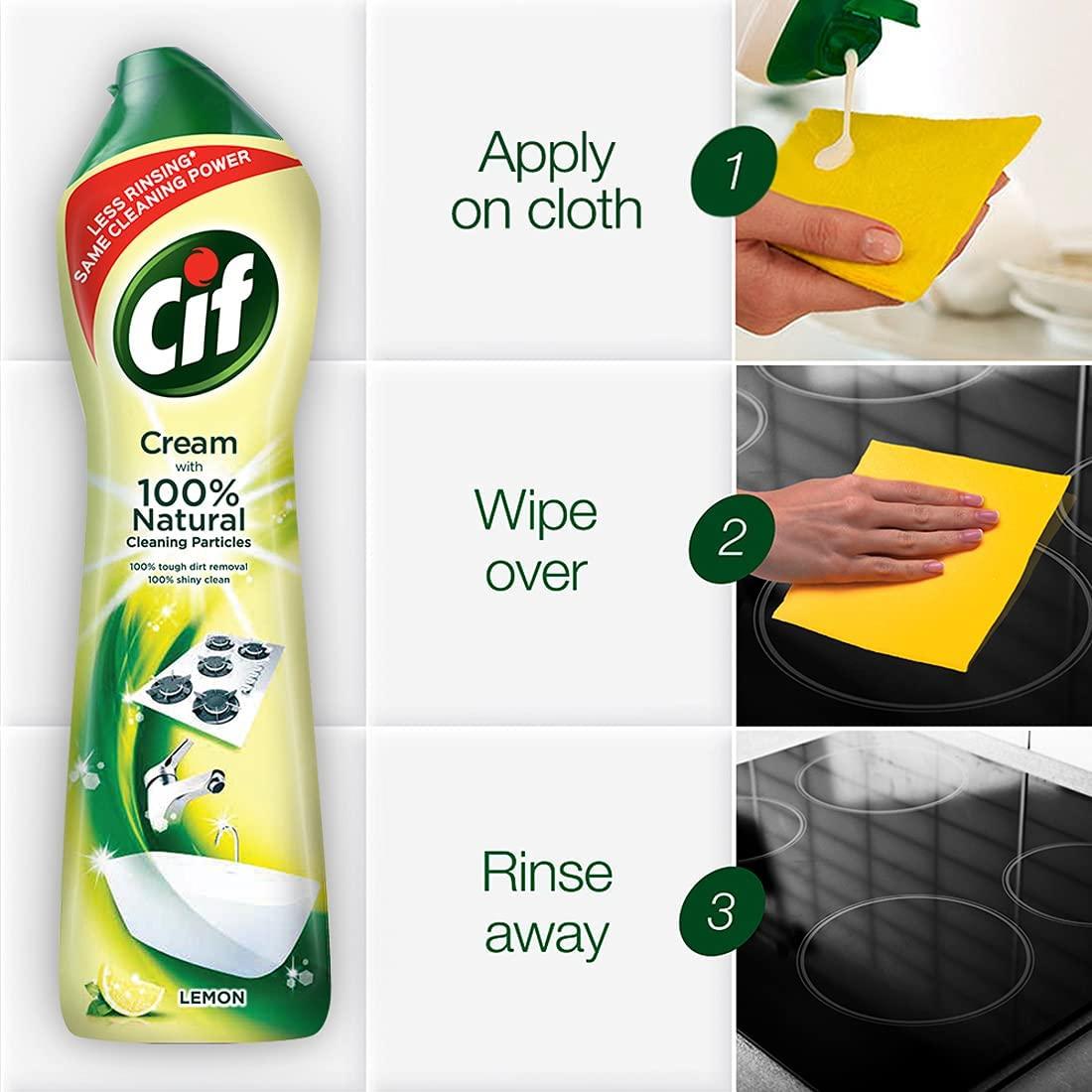 Cif Cleanboost Cream Cleaner for hard surfaces with no damage, 500ml, Lemon  scent