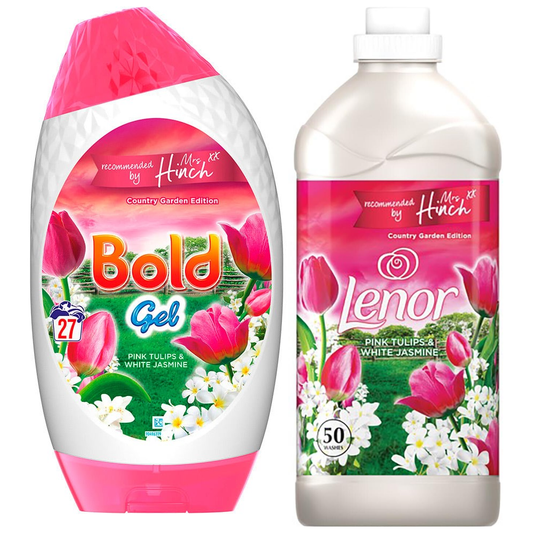 Bold & Lenor Laundry Washing Pack, Pink Tulips & White Jasmine Bundle Scent: Washing Gel & Fabric Conditioner