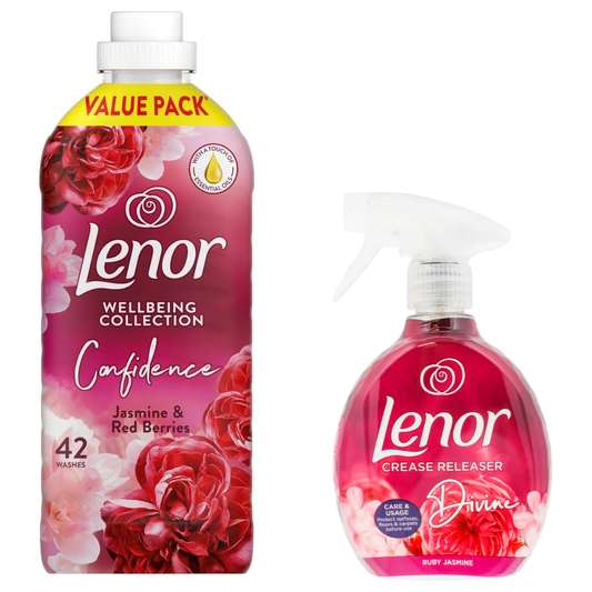 Lenor Jasmine & Red Berries Scent: Fabric Conditioner 42 Washes & Crease Releaser Spray
