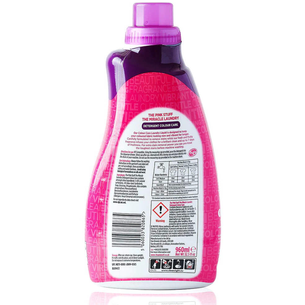 Stardrops The Pink Stuff, The Miracle Laundry Liquid Detergent, 30washes, Colour Care, 960ml