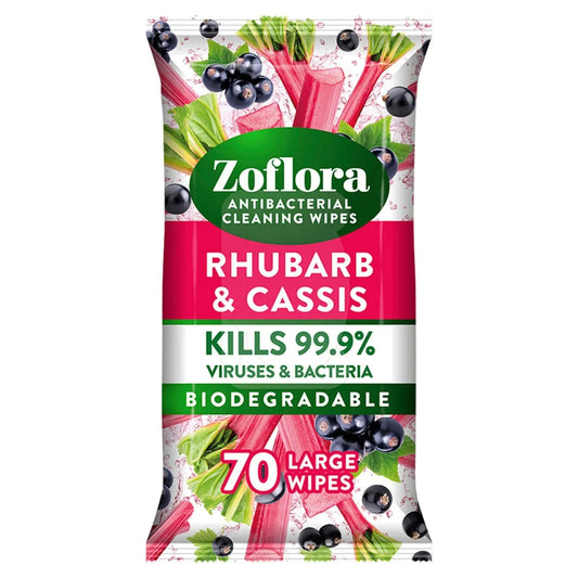 Zoflora Antibacterial Cleaning Wipes, Rhubarb & Cassis 70 Large Wipes