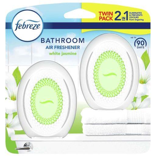 Febreze Bathroom Air Freshener, Small Spaces Refresher, White Jasmine Scent, Twin Pack, 2 x 7.5ml