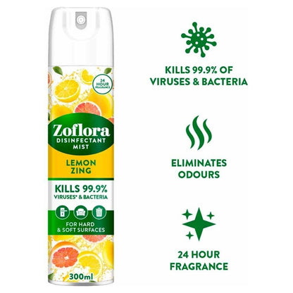 Zoflora Disinfectant Mist Air Spray, Lemon Zing Scent, 300ml