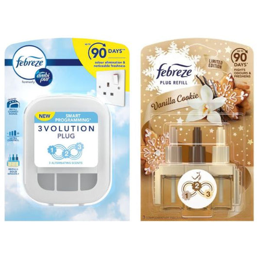 Febreze Ambi Pur 3Volution Air Freshener Plug-in Unit Case & Plug in Refills, Vanilla Cookie Scent