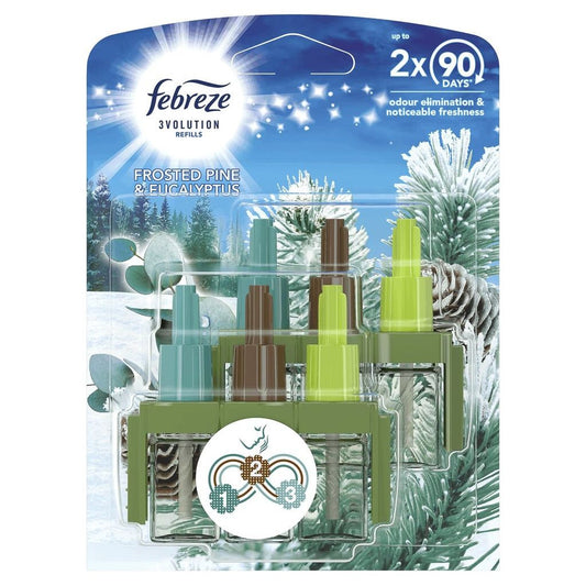 Febreze Ambi Pur 3Volution Air Freshener Plug-in Refills Only, 2 x 20ml, Frosted Pine & Eucalyptus Scent