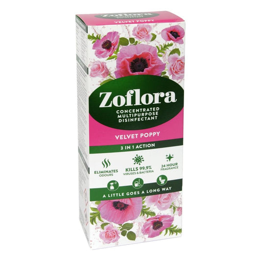 Zoflora Concentrated Multipurpose Disinfectant, Velvet Poppy Scent, 500ml