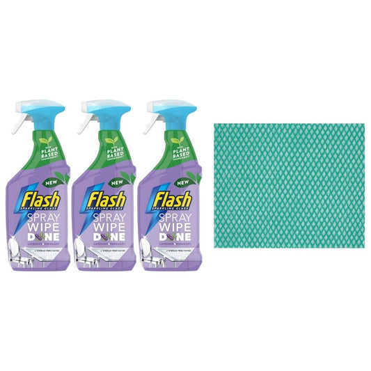 3 x Flash Sparkling Glass Spray Wipe Done,800ml.Lavender&Rosemary+Cleaning Cloth