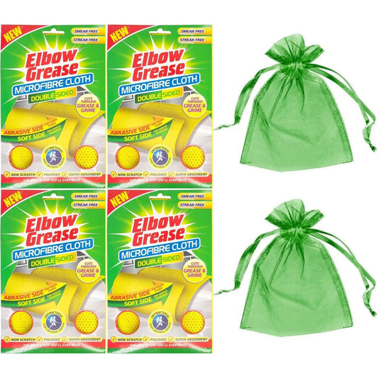 4 x Elbow Grease Double Sided Microfibre Cloth +Organza Bag
