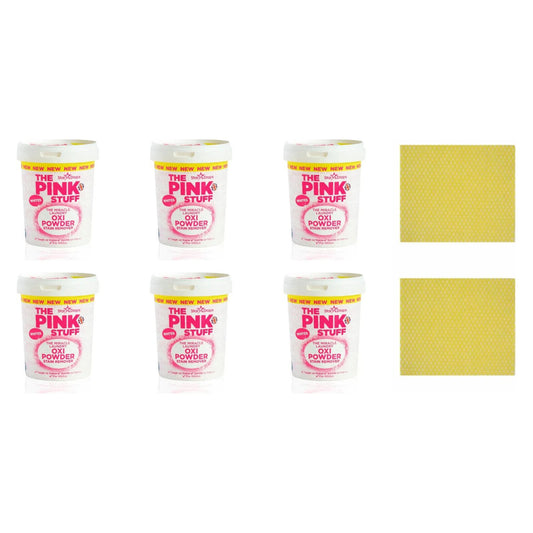 6 x The Pink Stuff, Stain Remover Oxi Powder for Whitess 1Kg.+Cleaning cloth