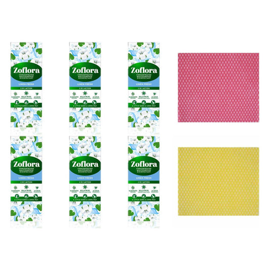6 x Zoflora Concentrated Disinfectant Linen Fresh 120ml+Cleaning Cloth