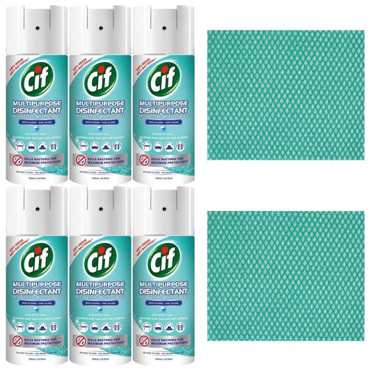 6x Cif Multipurpose Spray for Hard &SoftSurfaces,200ml,OceanBreeze+CleaningCloth