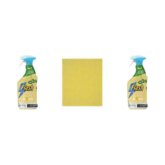 2 x Flash Spray Wipe Done Kitchen Crisp Lemon 800ml+Cleaning cloth