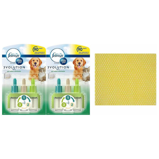 2 x Febreze 3Volution Plug-In Refill - Pet Odour Elimination+Cleaning Cloth