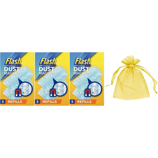 3 x Flash Dust Magnet Trap and Lock,Refill Pack,5Pieces+Organza Bag