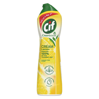 Cif Cleanboost Cream Cleaner for hard surfaces with no damage, 500ml, Lemon scent