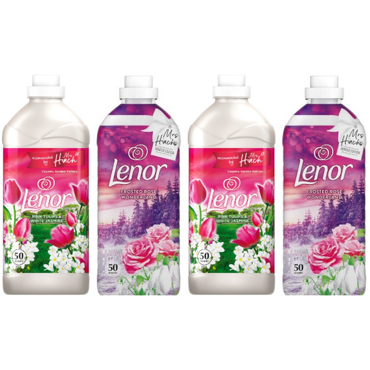 Lenor Fabric Conditioner, 50w, Pack of 4: Pink Tulips & White Jasmine + Frosted Rose Wonderland