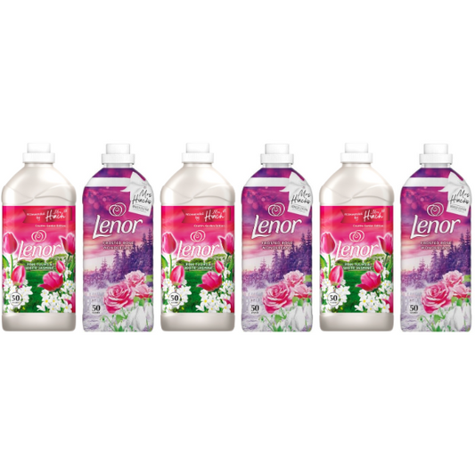 Lenor Fabric Conditioner, 50w, Pack of 6: Pink Tulips & White Jasmine + Frosted Rose Wonderland